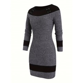 [Chic Plus Size Dress] Plus Size Women's Casual Chic Long Sleeve Dress - Stretchy Office to Party Outfit, Flattering Fit for Everyday & Formal Events, Machine Washable Fall/Spring Attire, Comfortable Material, Versatile Fashion