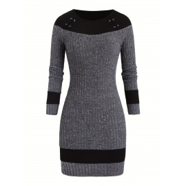 [Chic Plus Size Dress] Plus Size Women's Casual Chic Long Sleeve Dress - Stretchy Office to Party Outfit, Flattering Fit for Everyday & Formal Events, Machine Washable Fall/Spring Attire, Comfortable Material, Versatile Fashion