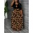 Elegant Leopard Print Maxi Dress - Color Block Design, Crew Neck, Short Sleeve, Stretchy Fabric, All-Season Wear for Women, Stylish Long Dres