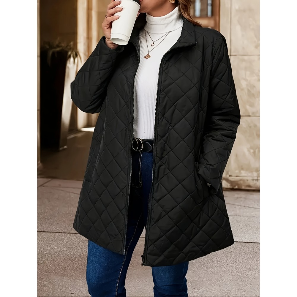 Plus Size, Women's Plus Size Winter Coat - Elegant Long Jacket with Pockets, Machine Washable Cold Weather Outerwear, Formal & Everyday Chic Outer Jacket for Women, Cold Weather Apparel, Nonstretch Fabric, Durable Construction