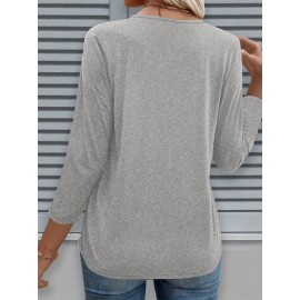 [Casual V-Neck T-Shirt] Comfortable Women's Casual V-Neck 3/4 Sleeve T-Shirt | 