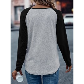 Women's Retro Anime Cat Eating Ramen Graphic Raglan Long Sleeve T-Shirt - Color Block Casual Top with Japanese-Inspired Design, Soft Stretch Fabric, Machine Washable for Spring/Fall, Spring Fall Apparel, Playful Design, Comfortable Fit