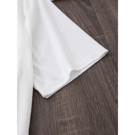 Summer Women's Letter Print Front and Back Fashion Short Sleeve T-Shirt, Comfortable Breathable Fabric, Casual Sporty Style, Suitable for Spring and Summer