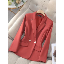 [Chic Double Breasted Blazer] Long Sleeve Double Breasted Chic Blazer for Women - Polyester Lined, Regular Fit, Woven Fabric - Spring/Fall 2024 Collection