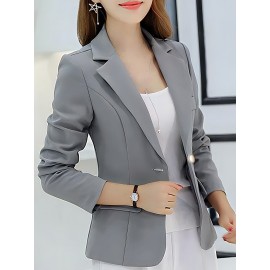 [Elegant Blazer] Elegant Light Grey Women's X-Silhouette Blazer | Machine Washable Regular Fit Long Sleeve Jacket for Spring Summer Fall, Office & Casual Wear, Structured Design, Single-Button Notch Lapel