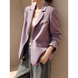 XWI Elegant Solid Color Blazer for Women - Classic Long Sleeve, Open Front with Single Button, Machine Washable - Perfect for Spring & Fall