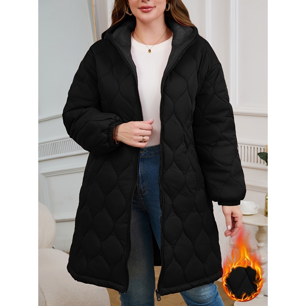 [Quilted Hooded Jacket] Soft Quilted Women's Elegant Hooded Jacket | All-Season Machine Washable Outerwear, Zipper Closure & Tailored Fit for Casual or Formal Wear, Everyday Comfort Coat
